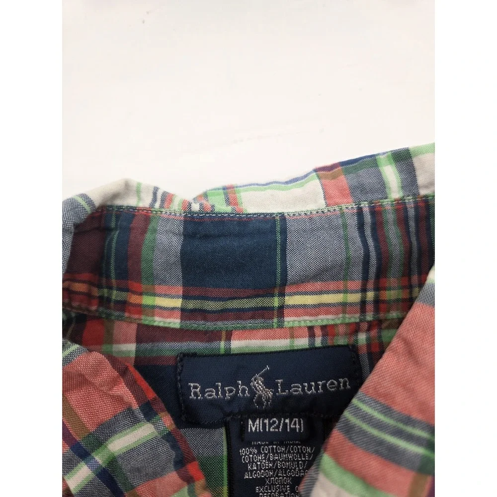 Ralph Lauren Boys M (12-14) Button Shirt Collared Casual Plaid Long Sleeve Y2K